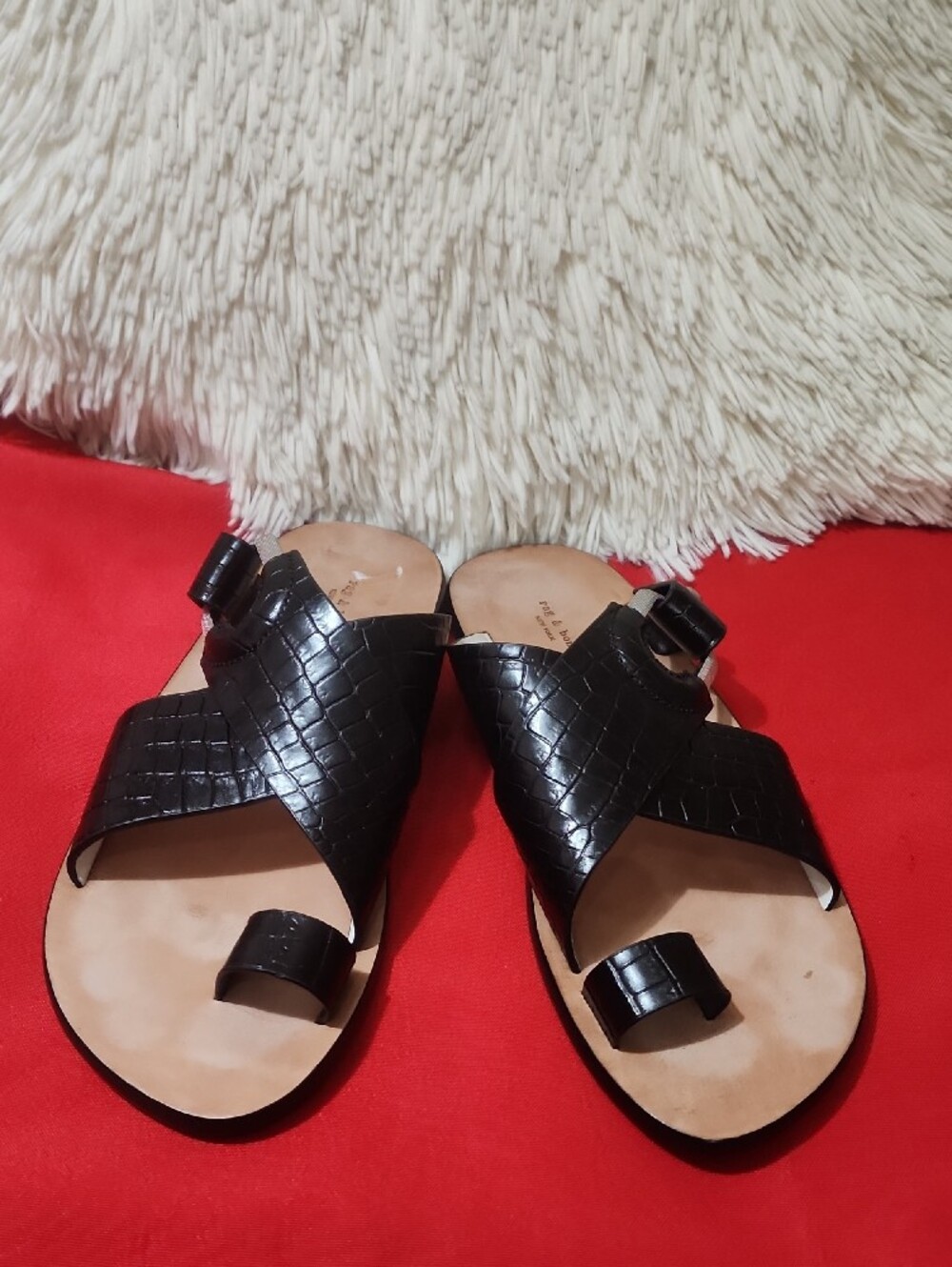 rag & bone August  Black Croc-Embossed Toe-Loop Sandals - Picture 4 of 9
